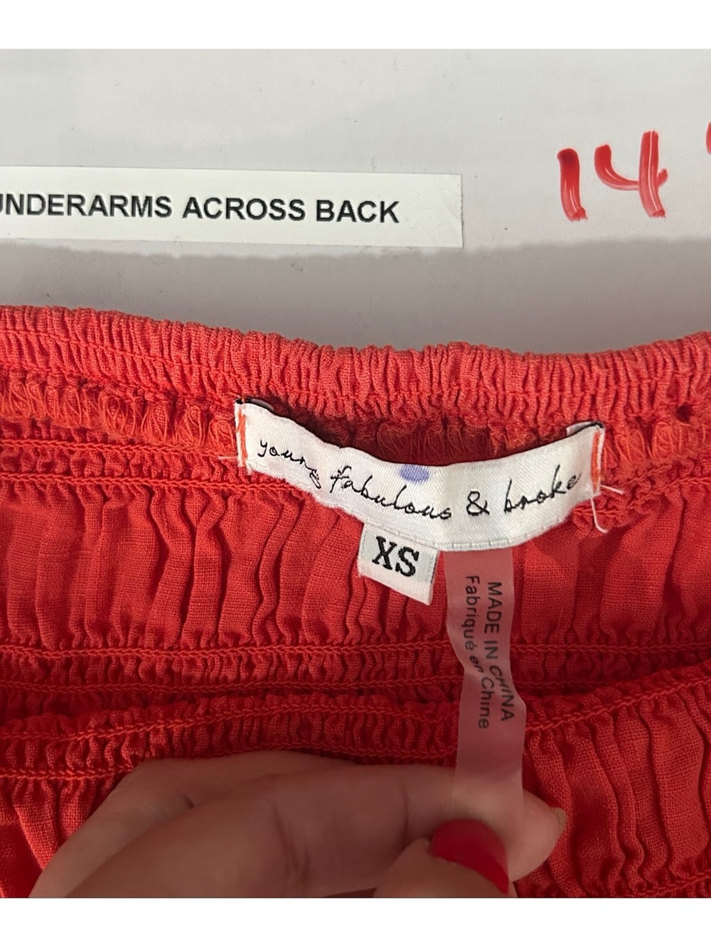 YFB Young Fabulous & Broke Sz XS Brick Red Smocked Off Shoulder Puff Sleeve Top - Picture 6 of 7
